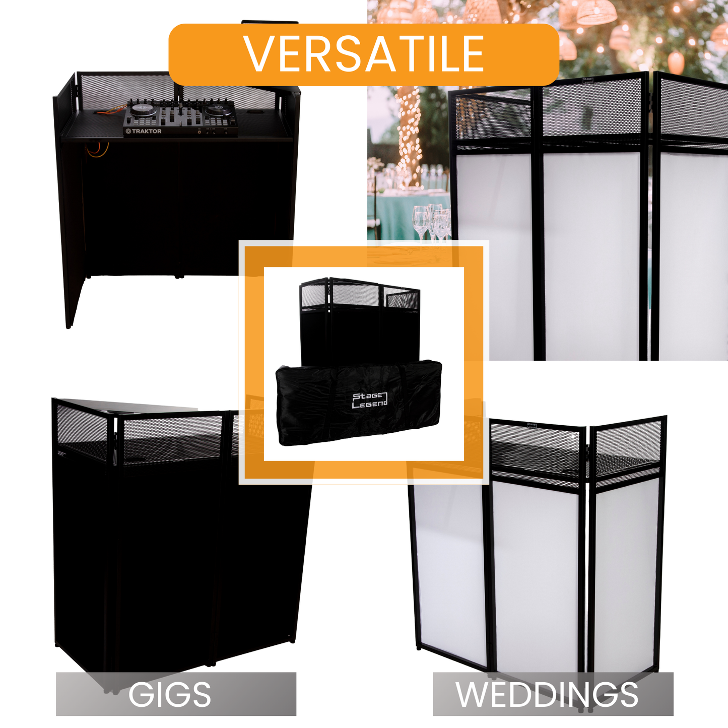 SL-8006 DJ Booth - Foldable & Portable - DJ Table Stand with Carry Bag, 2 Scims & 1 Corner Shelf