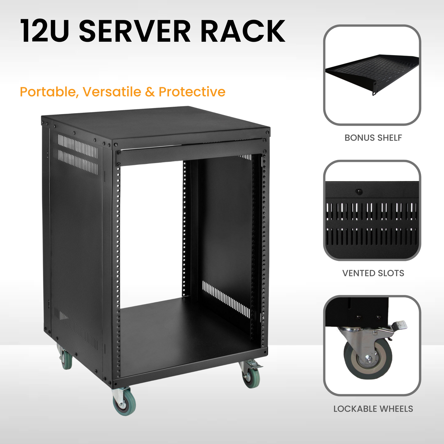 SL 438 12U Server Rack - Network / AV / Computer Rack Cabinet with Bonus Shelf