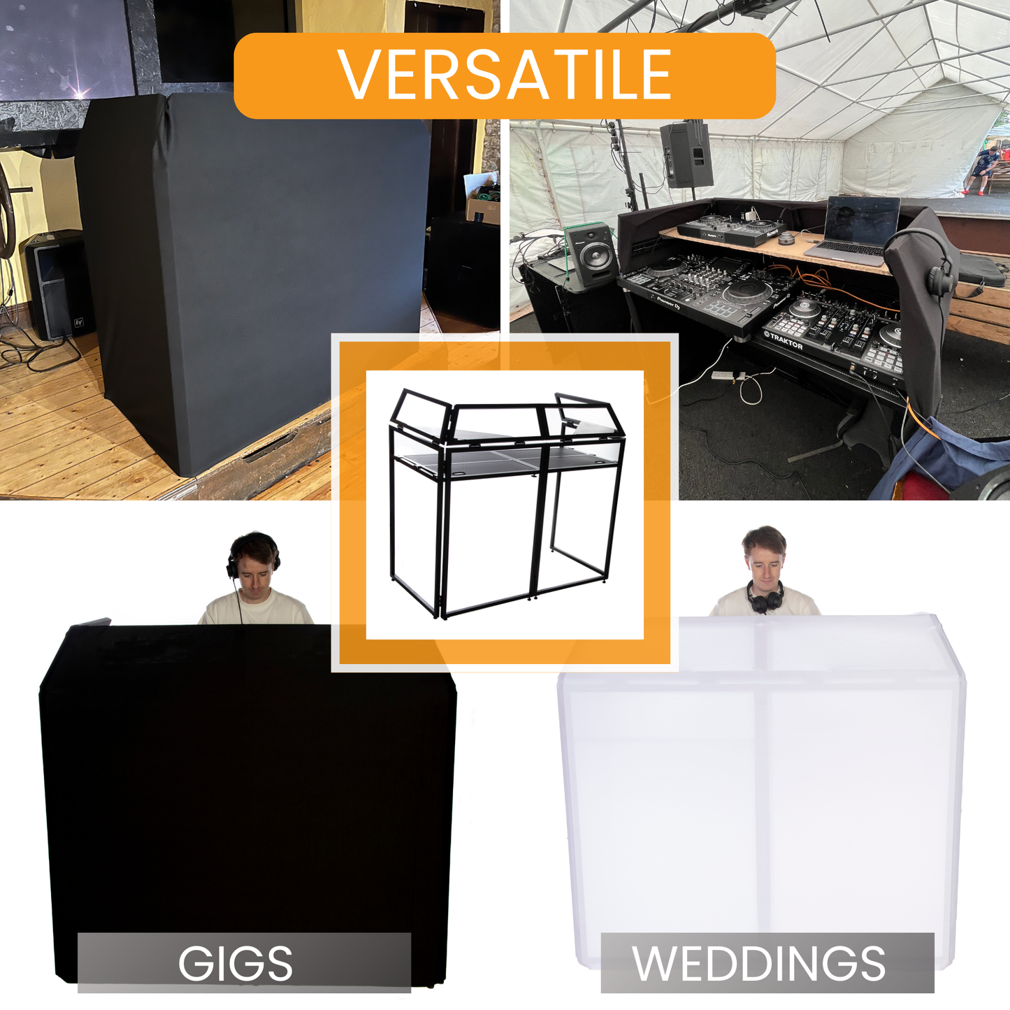SL-8002 DJ Booth - Foldable & Portable -  DJ Table Stand with Carry Bag, 2 Scims & 2 Corner Shelves