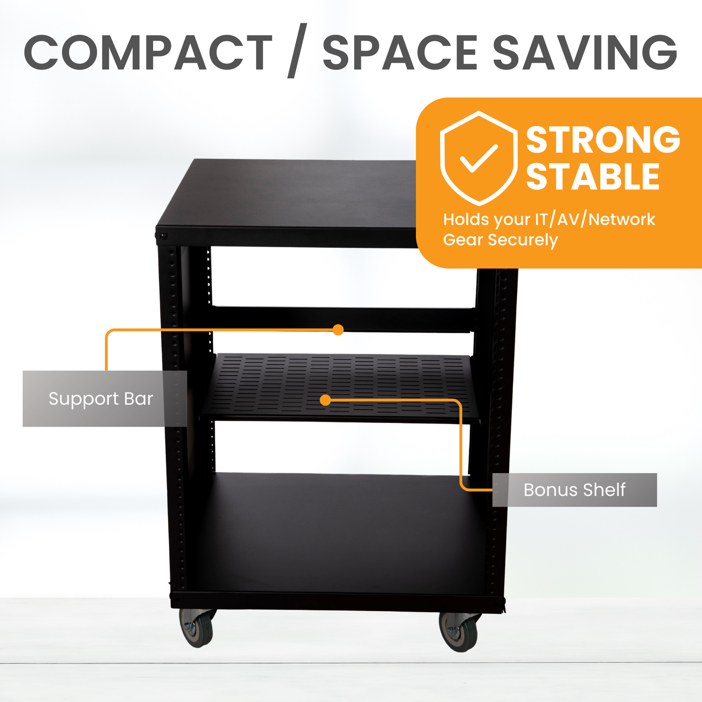 SL 438 12U Server Rack - Network / AV / Computer Rack Cabinet with Bonus Shelf